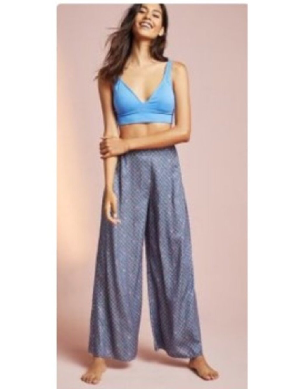 Floreat Wide-Leg Bottoms, Cami, and Sleep Mask Set in Purple Motif – Size Small